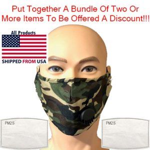 Green Camo Face Mask - Air Valve - 2 Filters